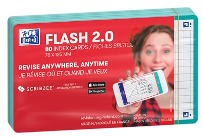 Oxford FLASH 2.0 Karteikarten A7, Lernkarten, 75x125mm, kariert, mint, 80 Blatt