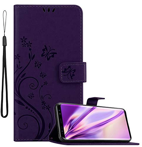 Cadorabo Hülle kompatibel mit Samsung Galaxy S9 Blumen Design aus Premium Kunst Leder Flip Klappbare Stoßfeste Magnetische [Standfunktion] [Kartenfächern] Cover Hülle für Galaxy S9 Tasche in Lila
