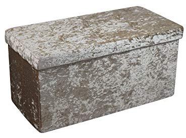 HomeHarmony® Crushed Velvet Quilted Top Folding Storage Ottoman Seat, Stool, Toy Storage Box (Large Mink)