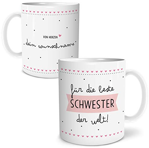 OWLBOOK® Personalisierte Geschenke für Frauen Tasse Personalisiert Name Beste Schwester Tasse mit Spruch Geschenke Geschenkideen für Schwester zum Geburtstag Danksagung Keramik 300 ml