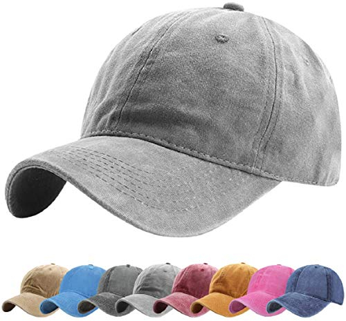 Voqeen Unisex Baseball Cap Washed Cotton Vintage Classic Fashion Solid Color Outdoor Sun Baseball Cap (Gray)