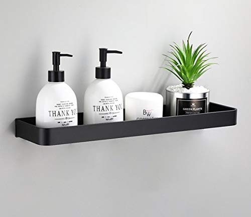 AJINGELA An der Wand montiert Schwimmend Metall Lagerregal,Schwarz Badezimmer Regal An der Wand montiert Badewannenregale Platzeinsparung Rostfest Extra Stark Schwimmend Lagerregal(50CM)