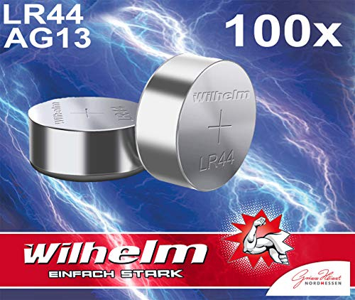 100 x Wilhelm AG13 / V13GA Knopfzelle LR44 | 165mAh 1,5V Alkaline 357 LR1159 Bulk