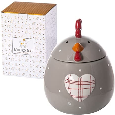 SPOTTED DOG GIFT COMPANY Chicken Cookie Jar with Lid, Ceramic Biscuit Barrel, Large Storage Container, Cute Novelty Chicken Kitchen Accessories Kitchenware Gifts for Animal Lovers (1.9L)