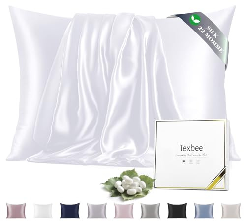 Texbee Seidenkissenbezug 40x80 Maulbeerseide für Haar & Haut, Reines Weiß | Beidseitige 22 Momme Naturseide für gesunde Haut & glattes Haar, mit Diskreter Reißverschluss, kühlend, atmungsaktiv, 1 Stück