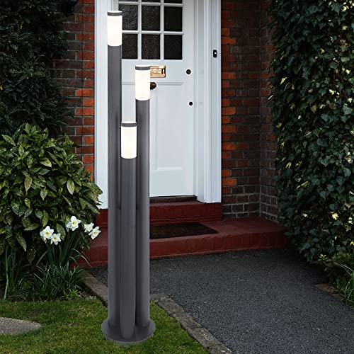 GLOBO Außen Steh Leuchte Edelstahl anthrazit Garten Stand Lampe 3-Säulen Terrassen Strahler 3159-3A