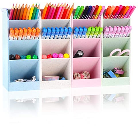 Rangement Bureau Organisateur porte-crayon, 4 couleurs grands organisateurs de bureau et accessoires, papeterie kawaii mignonne pour enfants, filles, officier et fournisseur d'école