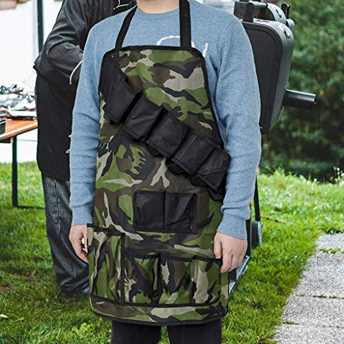SSB Professionelle Grillschürze mit Werkzeugtaschen, Camouflage-Schürze, wasserdichte Latzschürze, verstellbarer Riemen, Bierhalter, für Kochausflüge in der Werkstatt B 70 x 75 cm