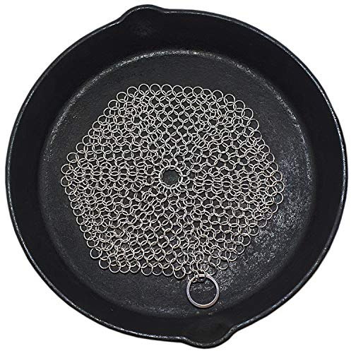 Limpiador de Malla de Hierro Fundido Cepillo de Acero Inoxidable para ollas y sartenes (R (18x18cm))