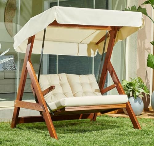 Casa Padrino Luxus Hollywood Schaukel Cremefarben/Braun - Moderne Wetterfeste Garten Schaukel mit Sonnendach - Terrassen Möbel - Garten Möbel
