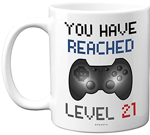 Level 21 Gamer Mug - 21st Birthday Gift for Men or Women, Dishwasher Safe Coffee Cup, Retro Video Game Novelty Mug, Gaming Gift for Him or Her
