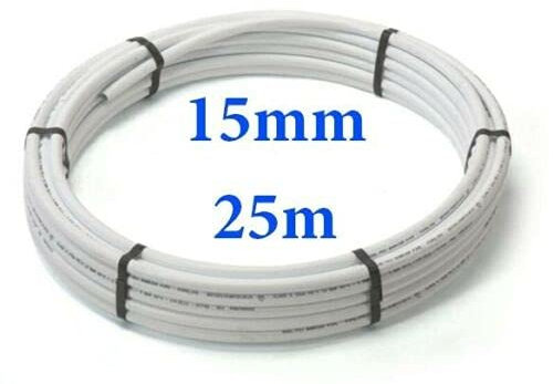 Pipestation 15mm Flexible Plastic Pipe 25m Coil Roll - Compatible with All Major Brands of Plastic Tube Fittings Like Hepworth, Polypipe, Speedfit - White 15mm Flexible Copper Pipe Alternative