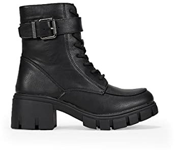 BOSANOVA Botines con cordones, suela track y detalle de hebilla decorativa. Cierre con cremallera. Calzado para mujer NEGRO 37