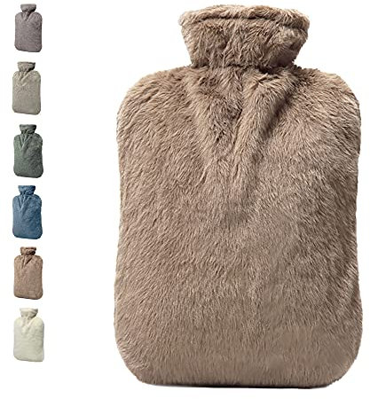 BICAREE Hot Water Bottle with Cover, 2L PVC Hot Water Bag for Neck, Shoulder Pain and Hand Feet Warmer, Menstrual Cramps, Hot Compress and Cold Therapy(Brown)