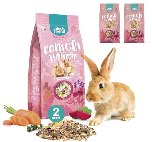 Best Friend Mangime Completo per Conigli Junior con Erba Medica, Carrube, Carota, Sedano, Barbabietola, Confezione da 2 pacchi. Mangime per i Roditori con Ingredienti Naturali, Made in Italy