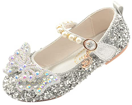 YOSICIL Ballerine da Bambine e Ragazze con Fiocchi Ballerine Bambina Pelle Scarpe Singole Festa Danza Lustrino Scarpe Principessa Eleganti Piatto Ballerina Principessa per Bambina