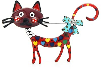 Publisit Broche Femme Vêtement, Broche Femme Originale, 2 Couleurs au Choix, Broche Vintage, Animaux, Chat, Email, Epingle, Tendance, Bijoux Femme (Rouge)