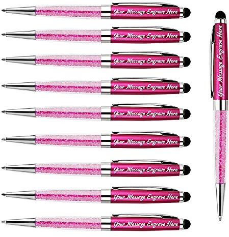 Personalisierte Diamantstifte mit Stylusspitze für Büro, Geschenkset, schwarze Tintenminen – graviert mit Ihrem Nachricht, Name des Firmen-Teams, Telefonnummer, perfekt für Frauen und Mädchen
