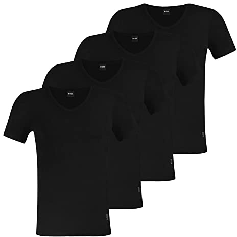 BOSS Herren Modern T-Shirts Cotton Stretch Slim Fit V-Neck 4er Pack, Farbe:Schwarz, Artikel:-001 Black, Größe:L