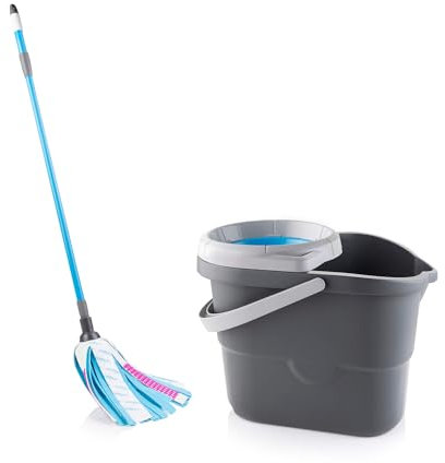 Minky 3-in-1 Power Clean Mop & Vortex Bucket, Microfibre Mop and Bucket with Wringer Set for Cleaning Floor, Machine Washable Head, Cleaning Tools, 1 Additional Head Refill