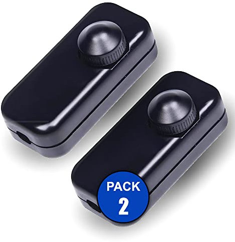 PACK 2 UNID - Interruptor Regulador de luz. Atenuador de Intensidad para Luces LED y Bombillas Regulables. 220-240V. Dimmer para lámparas con protección de sobrecarga. Color Negro.