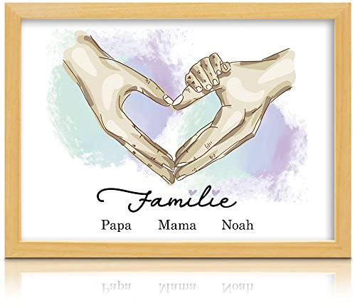 Milaboo® Familienposter personalisiert Herzhände A4 I besonderes Geschenk zur Geburt, Taufe, Mama, Papa, Oma und Opa I (3 Hände neutral Ohne Bilderrahmen)