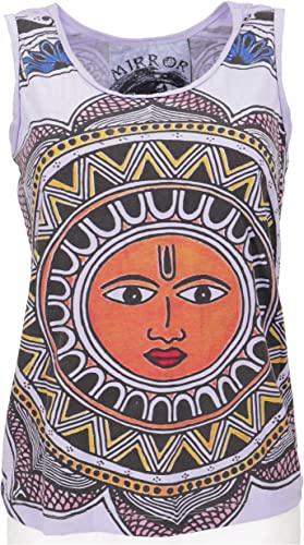 GURU SHOP Mirror Tank Top, Yoga-Top - Sonnenmandala/Flieder, Damen, Baumwolle, Size:L