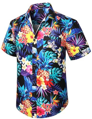 Enlision Hawaiian Shirt for Men Funky Short Sleeve Casual Button Down Very Loud Summer Aloha Hawaii Shirt Beach Surf Holiday Palm Print Blue Shirt L
