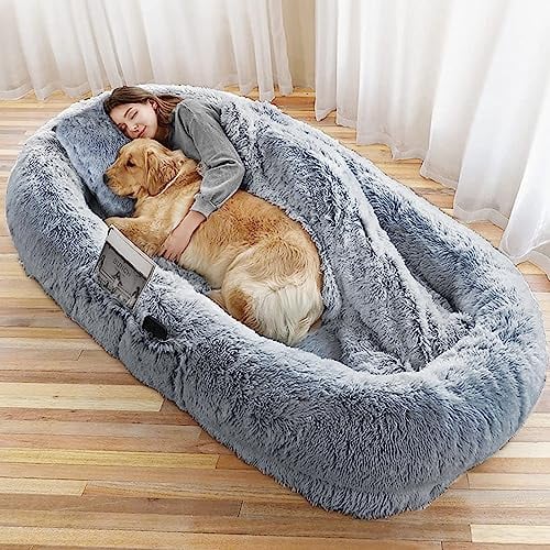 Jolitac 6XL Hundebett Menschliche Größe, Waschbar Katzenbett Hundekorb, Menschen Haustierbett für Sie und Ihr Haustier, Beruhigendes Hundekissen für Extra Große Hunde 185x110x35cm, Grau