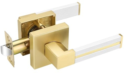 1 Pcs Gold Door Handles with White Leather, Brass Interior Door Handle | Passage Door Knob for Hallway Closet | Heavy Duty Door Lever | Universal Handling for Right or Left Handed Doors