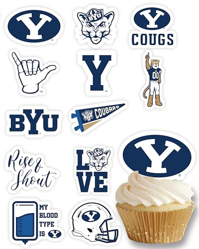 Brigham Young University Cupcake-Topper, Partyzubehör für BYU Fußball, Geburtstag, Abschlussfeier, Party-Dekorationen (24 Stück) (BYU Cougars)