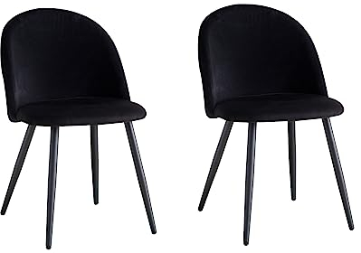 BenyLed Lot de 2 chaises de salle à manger ; Chaises de cuisine avec revêtement en velours ; Chaises de salon modernes avec pieds en métal noir (noir) EY02