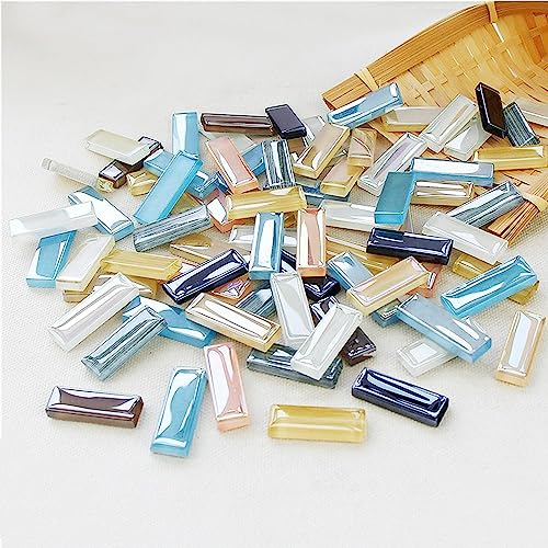 Mosaic Stained Glass Strips DIY for Crafts, 200g Clear Glass Mosaic Pieces Stain Glass Crafts DIY Mosaic Tiles Hobbies Art Crafts Material (Mix Color, 4.5&3&2.5CM)