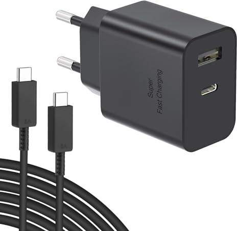 45W USB C Ladegerät 2-Port Schnellladegerät USB C Schnellladekabel 2M 5A für Samsung Galaxy S24/S24 Ultra/S24+/S23 Ultra/S23+/S23/S22 Ultra/Note10+/Tab S8 Ultra, GaN II Tech PPS PD3.0 USB C Netzteil