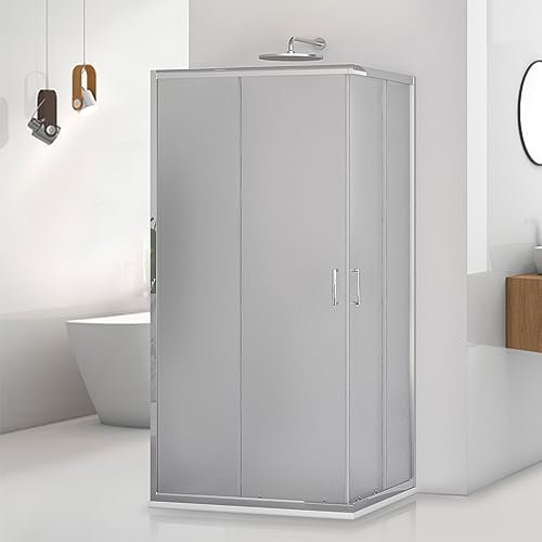 Box doccia 3 lati 80x120x80 cm parete fissa e 2 ante scorrevoli, vetro stampato H 195 cm con profilo cromato e installazione reversibile, Tay