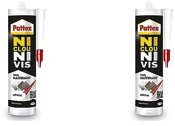 Pattex Ni Clou Ni Vis | Tous Matériaux Crystal (cartouche de 290 g) – Colle de fixation extra forte pour intérieur et extérieur – Mastic transparent multi-matériaux (Lot de 2)