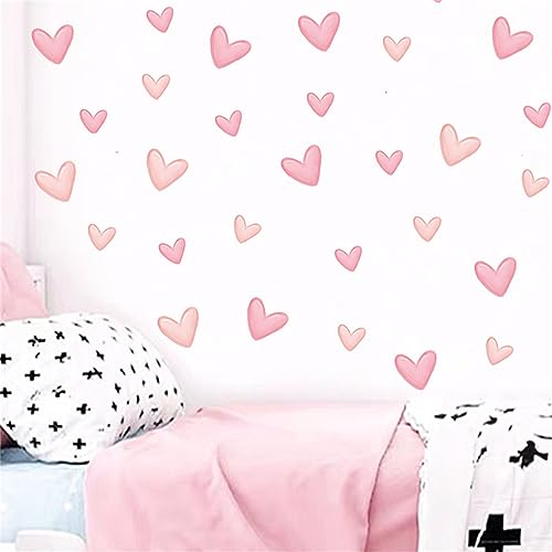 Herfair 60 PCS Herzen Kinderzimmer Wandaufkleber Boho Wandtattoo Babyzimmer Selbstklebende Wandsticker, Rosa Herz Aufkleber für Mädchen Jungen Baby…