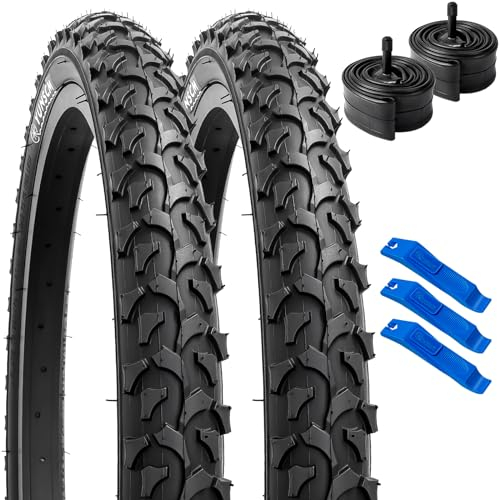 YunSCM 2 neumáticos de bicicleta 20ins 20x2.125 ETRTO 57-406, 2 tubos de bicicleta 20ins 20x1.75/2.125 válvula AV32mm Schrader, 2 tiras de llanta compatibles con neumáticos y tubos de bicicleta YW-237