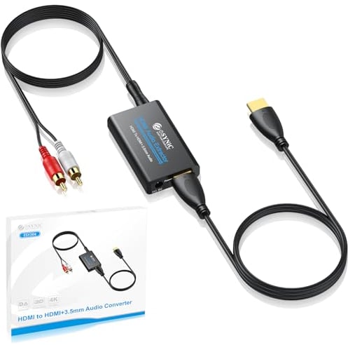eSynic HDMI Audio Extractor 4K HDMI Audio Extractors ABS HDMI zu Audio Konverter HDMI zu 3.5mm Adapter mit 3.5mm zu RCA Kabel 4K@30Hz/1080p für TV Monitore Projektoren
