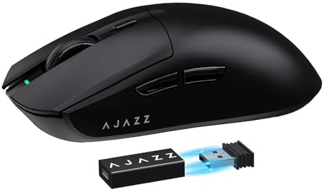 A.JAZZ AJ139 G Pro Souris de jeu sans fil 4K ultra légère avec double mode de type C filaire/récepteur USB 2,4 GHz jusqu'à 26 000 DPI 6 boutons programmables symétrique ergonomique pour PS4, Xbox, PC,