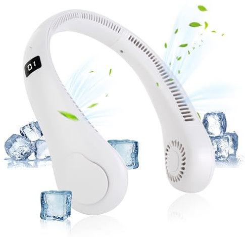 GALAXYER Neck Fan, Portable Hanging Bladeless Cooling Fan with 360° Airflow and 5 Speeds, White USB Rechargeable Wearable Fan for Indoor Outdoor Travel Sports