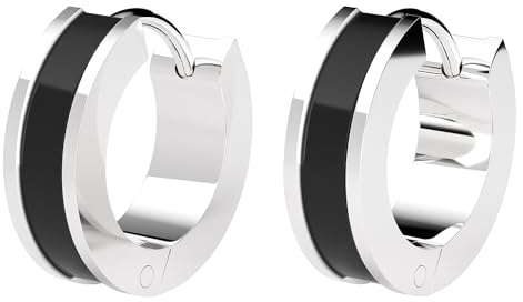 THIORA 'Seychelles Secret' Ohrringe Damen | Zweifarbige Eleganz | Schwarz Emaille | Edelstahl | Langlebige Beschichtung | Wasserfest & Alltagstauglich | Kreisrunde Creolen (Silver/Black)