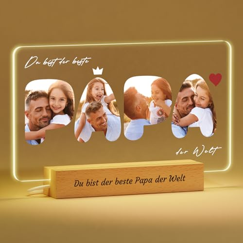 Voryusmer Personalisierte Geschenke Vatertag - Papa Geschenke, Geburtstage, Weihnachten, Fotogeschenke - Bilderrahmen mit Foto Text Beleuchtung - LED wählbar