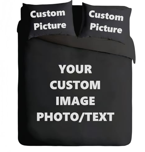 Personalisierter Bettbezüge Set Mit 3 Foto/Text, Individuelles Bettwäsche Set, Bettwäsche Set Mikrofaser Bettbezüge + 2 Kissenbezug 80x80 cm Für Familie Marry Geburtstagsgeschenk Geschenk (135x200cm)