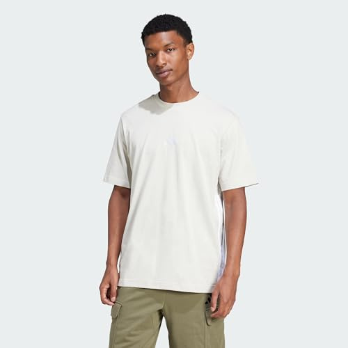 adidas Men's Essential Three Stripes Single Jersey Shirt, Wonder Alumina/White, XXL