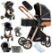 NADDLILY Passeggino Trio, Passeggino 3 in 1 con Spinta Reversibile a Due Vie, Trio Passeggino Neonati con Accessori, Carrozzina per Neonati con Design Portatile Pieghevole Un Clic (V9 Black)