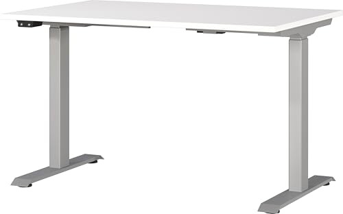 Germania Schreibtisch 7907-639, in Weiß/Silber, EL. höhenverstellb., 120 x 120 x 80 cm (BxHxT)