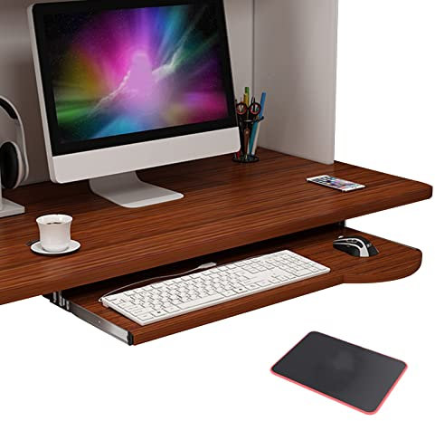 FGDIUCVN 60/70X26Cm Wooden Keyboard Tray with Mouses Pad, Adjustable Keyboard Platform Computer Armrest Shelf, Slide-Out Keyboard Drawer/Teak/60 * 26Cm/24 * 10Inch