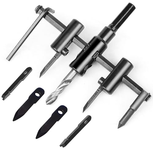 Circle Cutter Adjustable Circular Cutter Wood Woodworking Tools 30-300 mm Hole Saws Adjustable Metal for Wood, Plasterboard, Plastic, with 4 Blades, Wrench and Positioning