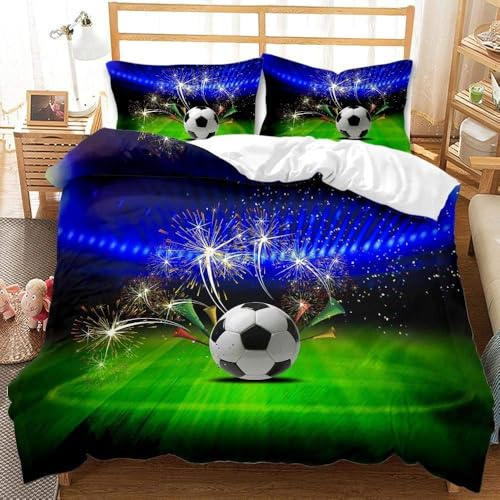 JLCZBT Biancheria da letto con motivo calcistico per bambini, 135 x 200 cm, stampa 3D con motivo calcistico, set di biancheria da letto a tema sportivo per ragazzi e adolescenti, in blu, con federa (A